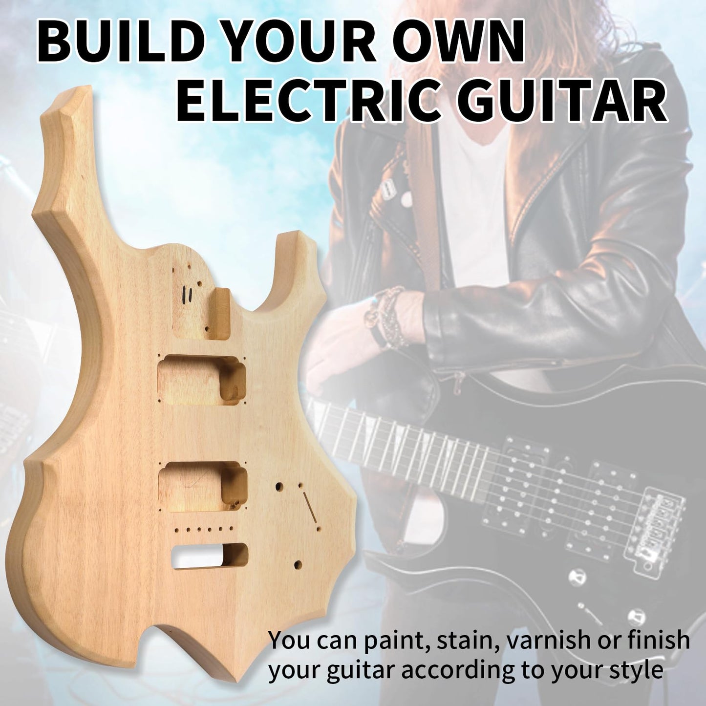 Ktaxon DIY Guitar Kit with Mahogany Body, Premium Fingerboard and Maple Neck, 6 String DIY electric Guitar Kit with Unique Design, Easy Installation - WoodArtSupply