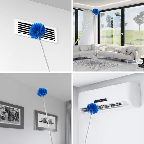 Ceiling Fan Duster with Extension Pole, Cobweb & Corner Brush Cleaning Kit w 2 Duster Heads for Cleaning,15-100 Inch Long Handle Aluminum Telescoping ZZ LAZYCOTTAGE