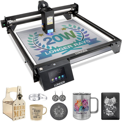 Official LONGER RAY5 Laser Engraver, 20W Laser Engraving Machine with 3.5 inch Touch Screen, 120W DIY Laser Cutter for Custom Design, Laser Engraver