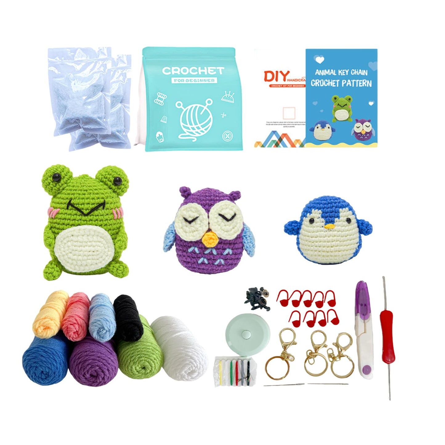 NeZih Crochet Kit for Beginners,Knitting Kit for Adults,3 Pcs Crochet Ainmal Kits with Step-by-Step Video Tutorials (Blue,Green,Purple) - WoodArtSupply