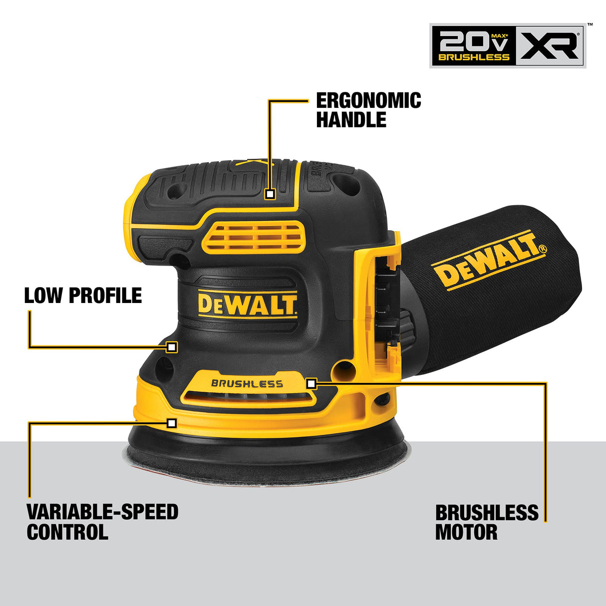 DEWALT 20V MAX Orbital Sander, 12,000 OPM, Brushless Motor for Extra Long Run Time, Bare Tool Only (DCW210B) DEWALT
