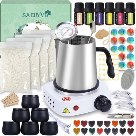 SAEUYVB Candle Making Kit,Easy to Make Colored Candle Soy Wax Kit,Including Soy Wax, Wicks,Melting Pot, Tins and More SAEUYVB