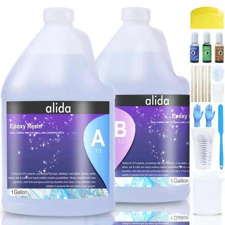 alida 2 Gallon Clear Epoxy Resin, Epoxy Resin Kit - Crystal Clear Epoxy Resin for DIY Projects, Desktop,Jewelry, Tumbler, Transparent No Bubbles alida