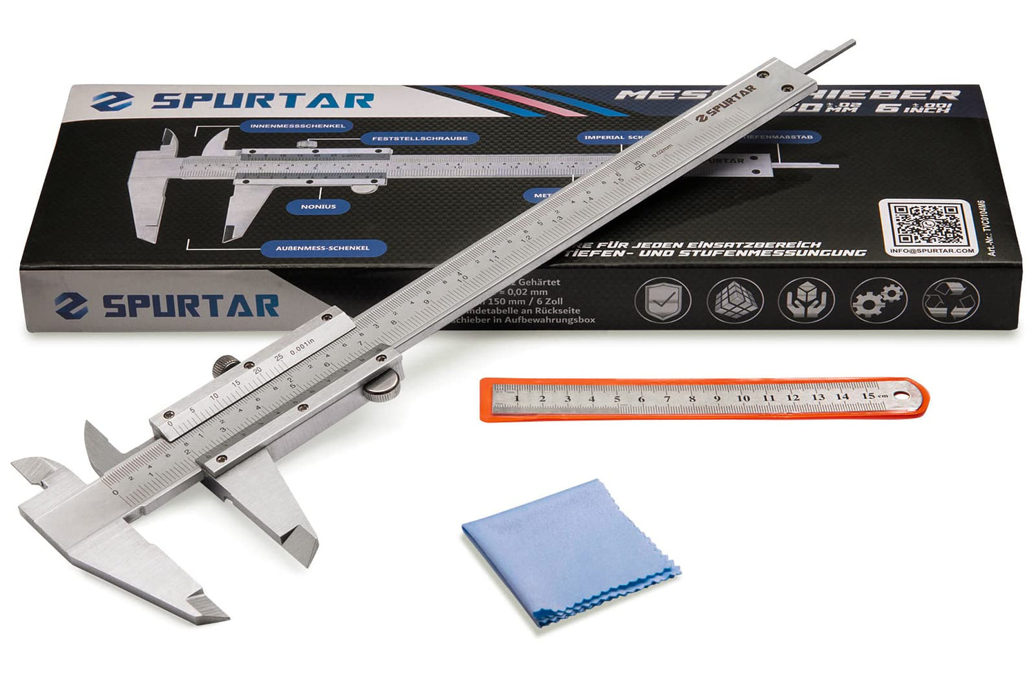 Spurtar Vernier Caliper, 6" Stainless Steel Non Digital Calipers, 0-6Inch/0-150mm Manual Micrometer Caliper, 0.02mm/0.001" High Precision Caliper, Spurtar