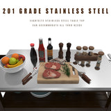 GDLF Outdoor Storage Cabinet Solid Wood Prep Grill Table with Stainless Steel Top Waterproof Cover Dark Brown GDLF