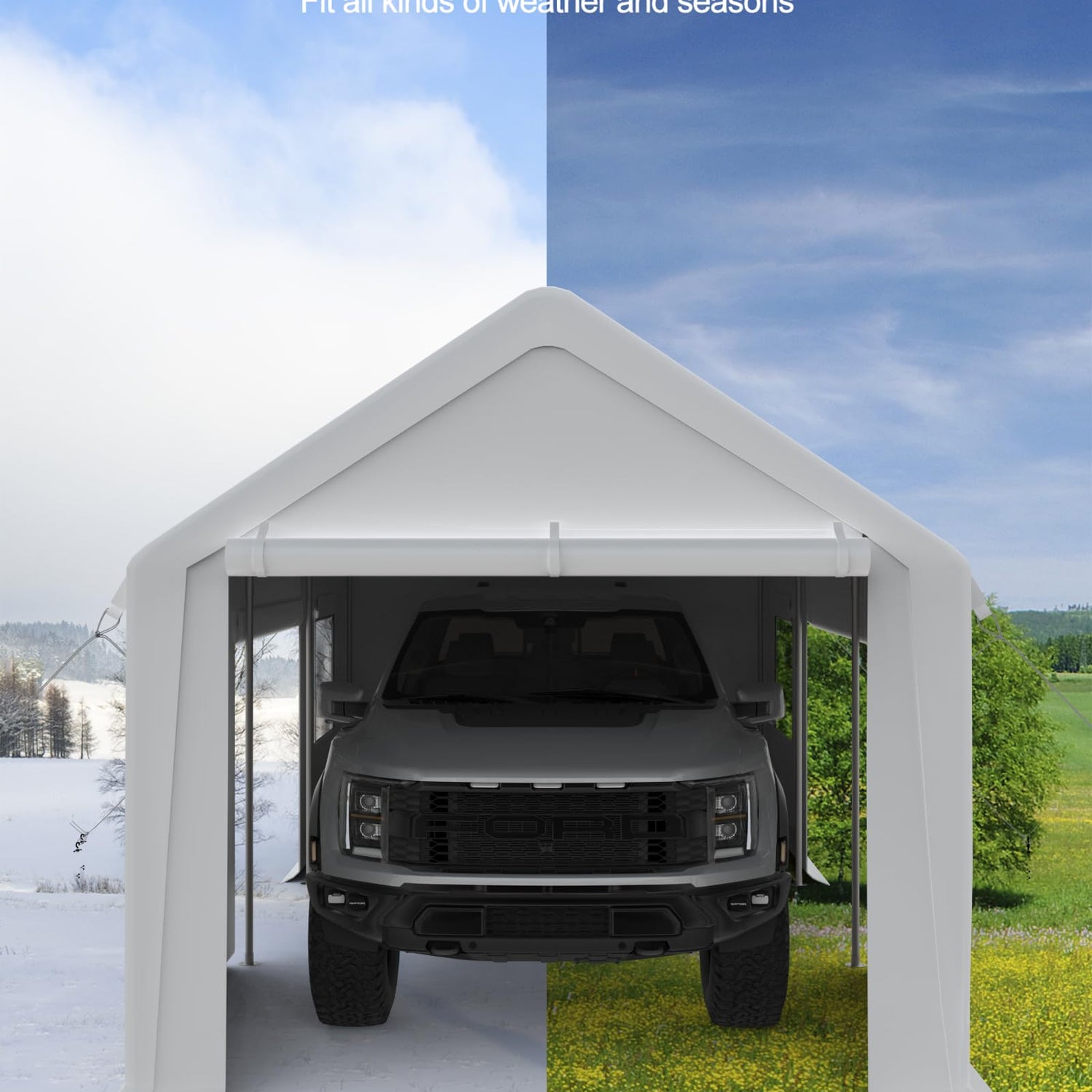 DEXSO Carport 13'x20' Heavy Duty Portable Garage, 1.0 mm Steel Poles & 180 g PE Waterproof Canopy, with Front & Rear Doors, 2 Side Doors, and 4 DEXSO