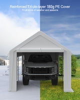 DEXSO Carport 13'x20' Heavy Duty Portable Garage, 1.0 mm Steel Poles & 180 g PE Waterproof Canopy, with Front & Rear Doors, 2 Side Doors, and 4 DEXSO