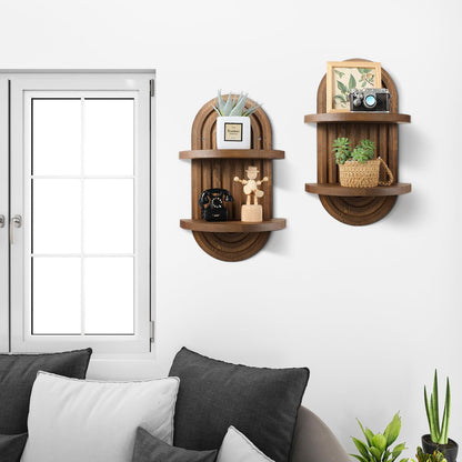 Wenqik 2 Pcs Boho 3D Arch Wooden Rainbow Wall Shelves Rustic Double Available Floating Hanging Shelf Mount Book Shelf Retro Holders for Nursery