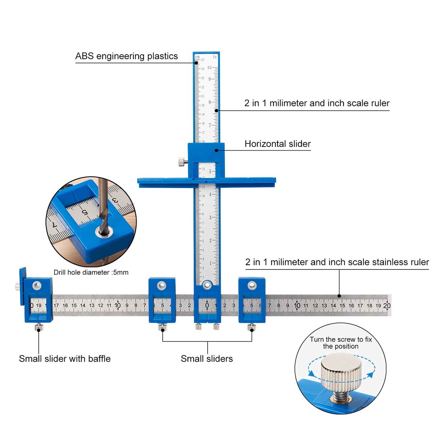 Cabinet Hardware Jig, Punch Locator Drill Guide,Wood Drilling Dowelling Guide for Installation of Handles Knobs on Doors and Drawer, Cabinet Template