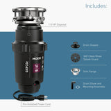 Moen GXP33C Lite Series PRO 1/3 HP Compact Continuous Feed Garbage Disposal for Kitchen Sink, Power Cord Included Moen