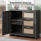 OAKHAM HOME Hampstead Storage Cabinet Set, Rattan Sideboard Buffet Cabinet with 3 Doors and 3 Drawers, 65.4" Large Kitchen Cabinet Console Cabinet OAKHAM HOME