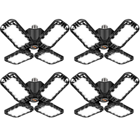 LED Garage Light 4 Pack, 120W Ultra Bright LED Shop Light with 4 Adjustable Panels, 12000LM E26/E27 Base Deformable Ceiling Light Fixtures for Tudoccy