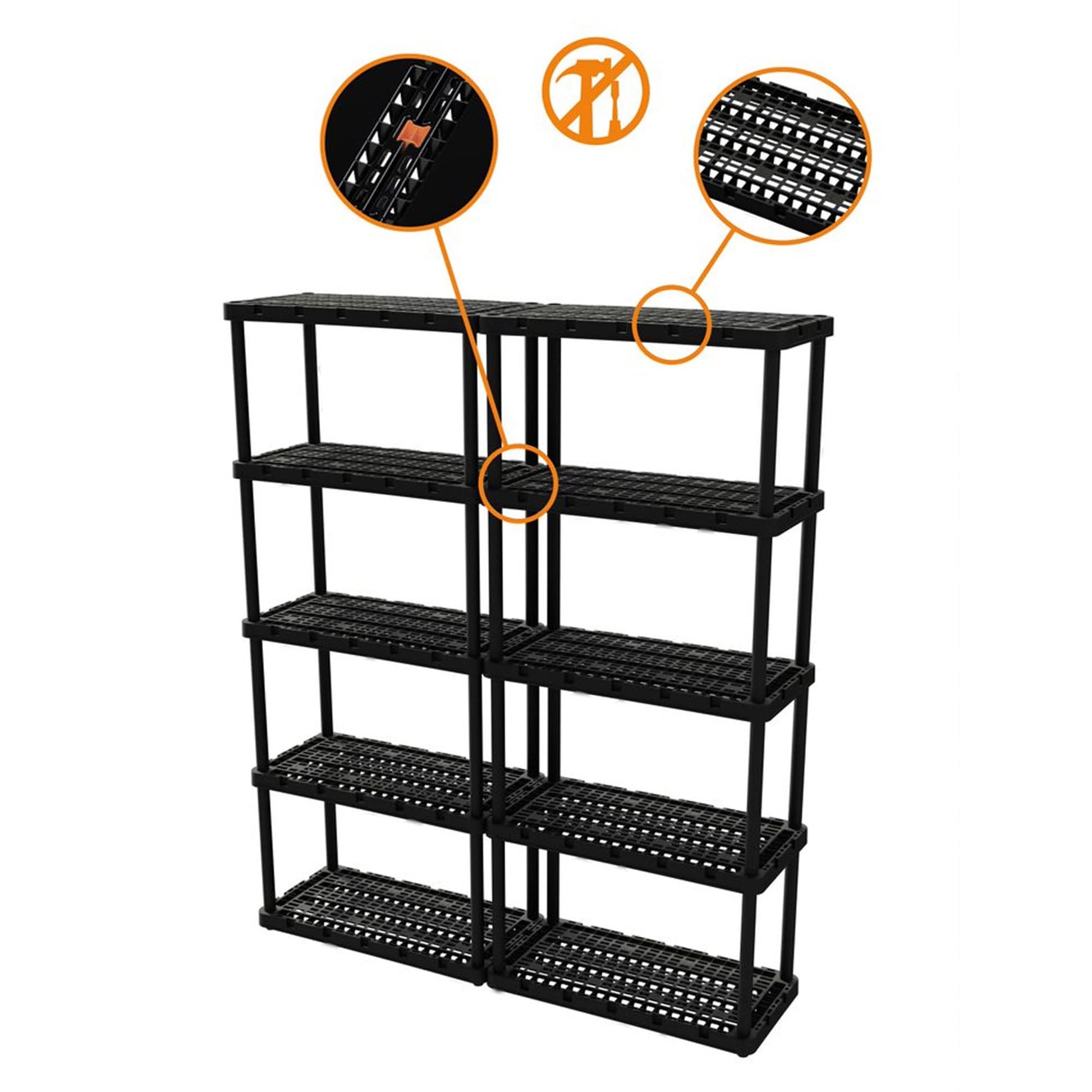 Gracious Living Knect-A-Shelf 5 Tier Ventilated Heavy Duty Shelving Storage Unit Organizer System for Home, Garage and Basement, Black - WoodArtSupply