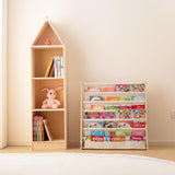 ChubanCraft Kids Wooden Bookshelf - 6-Tier Natural Pine Bookrack with Canvas Storage ChubanCraft
