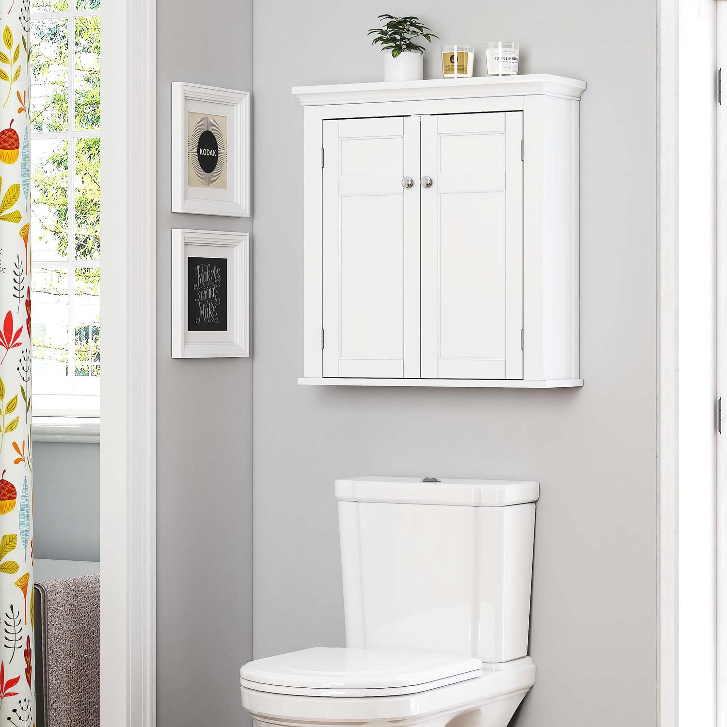 Spirich White Wall-Mounted Bathroom Cabinet with Adjustable Shelves and Doors Spirich