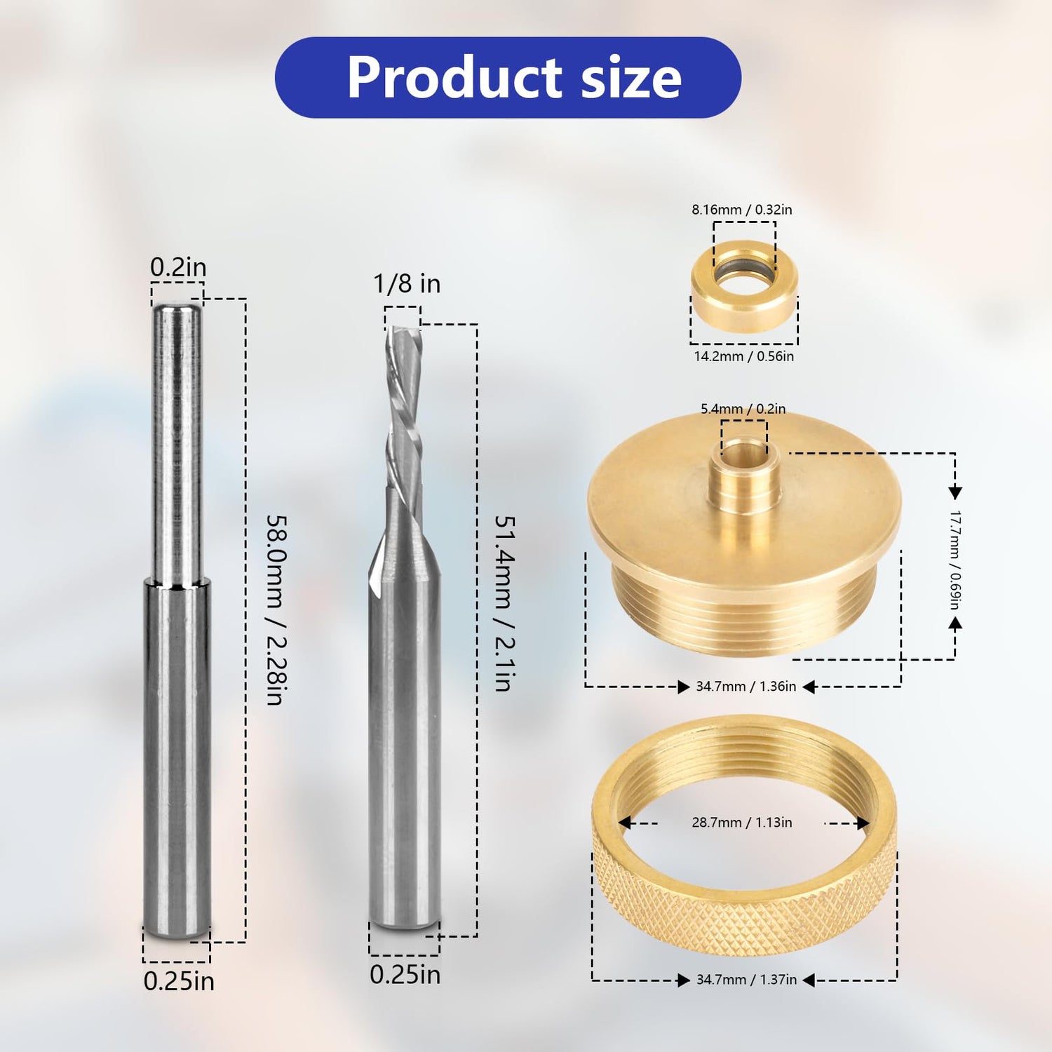 71333 Router Bits Solid Brass Inlay Kit for Powertec 1/4 Templates for High RPM Routing, Includes 1/8" Carbide Router Bit/Cutter + 1/4" Shank, Alocs