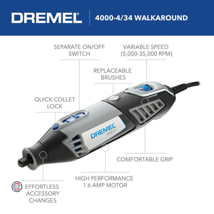 Dremel 4000-4/34 Variable Speed Rotary Tool Kit - Engraver, Polisher, and Sander- Perfect for Cutting, Detail Sanding, Engraving, Wood Carving,