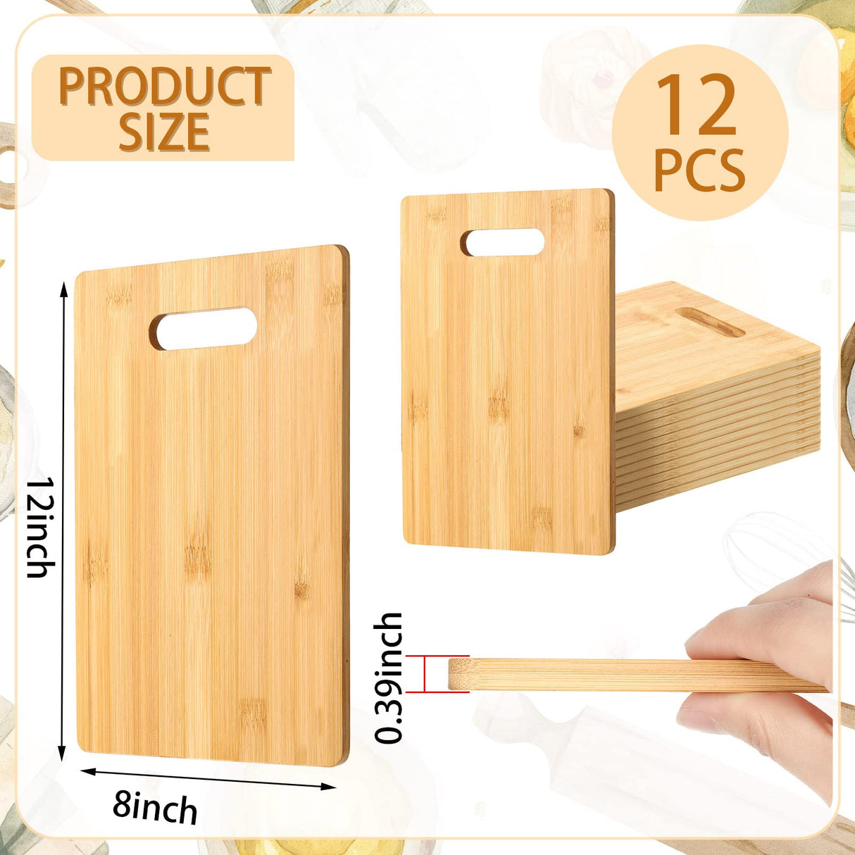 Gerrii 12 Packs Wooden Cutting Boards Set with Handles Engraving Blanks Kitchen Serving Platter Bulk for Vegetables Meat Pizza Cheese (12 x 8 Gerrii