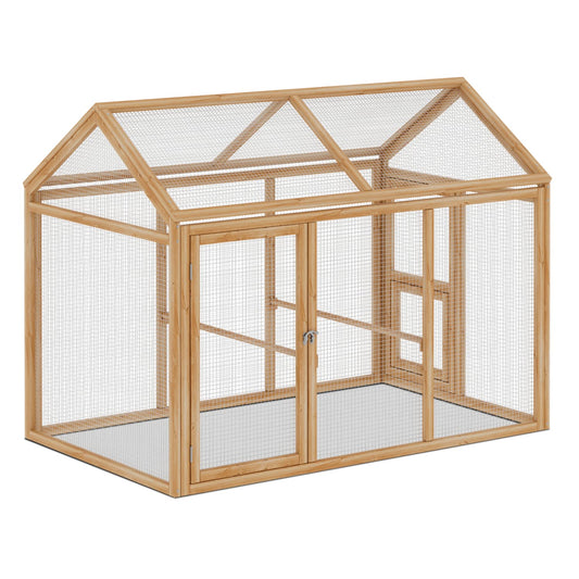 MoNiBloom Outdoor Chicken Coop Large Hen House Poultry Cage with Roosting Rods, Farmhouse Backyard Wood Rabbit Hutch Small Pets Playpens Spire Shaped - WoodArtSupply