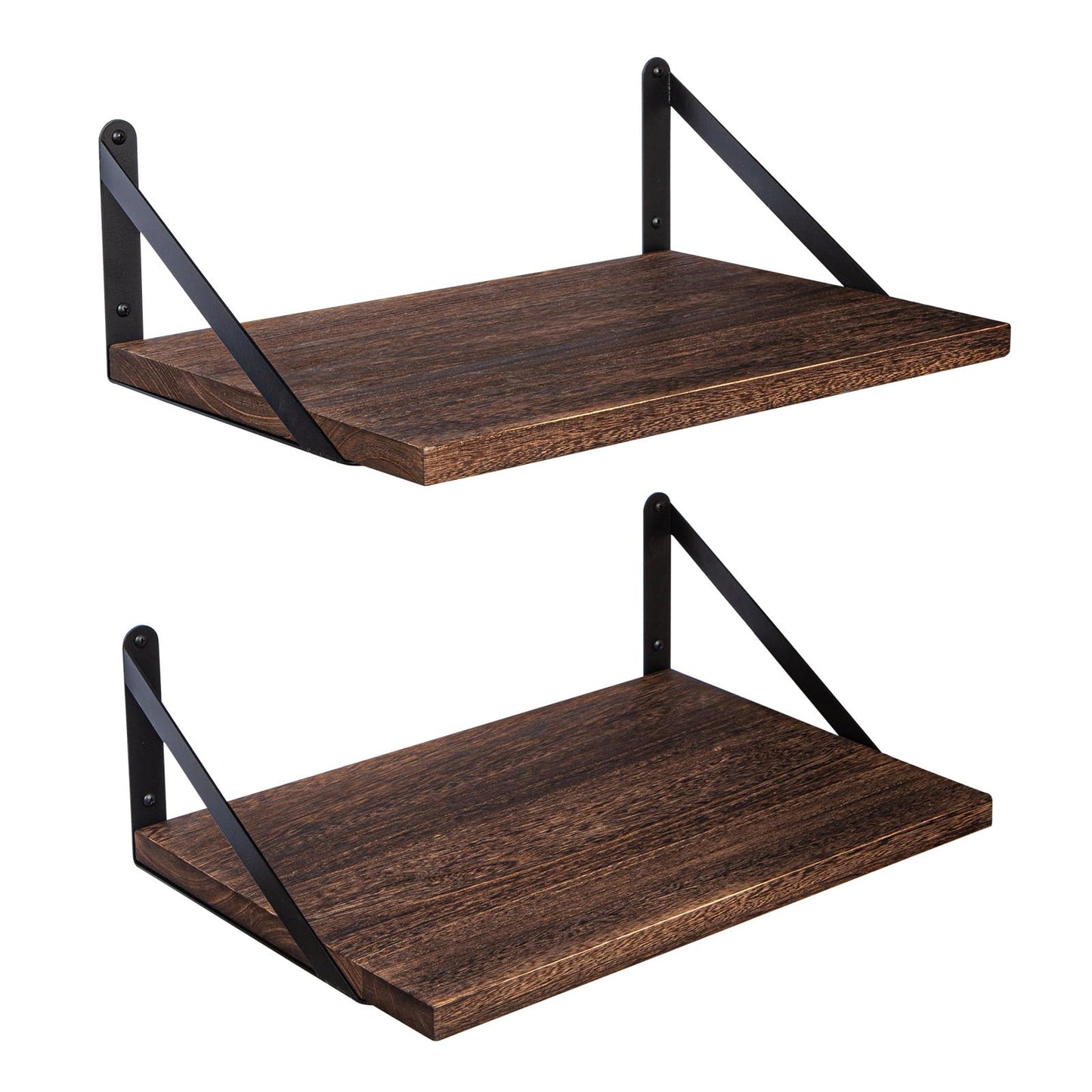 SAUMONIERES Floating Shelves Wall Shelf for Decor Bedroom Bathroom Living Room Wood Mounted Wide Deep Storage, Rustic Brown Wall Shelves Set of 2 - WoodArtSupply