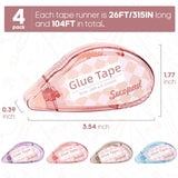 Secopad Scrapbook Tape, 4 Pack Double Sided Tape Roller for Crafts, Sticky Glue Tape Runner Scrapbooking Supplies for Kids and Adults, 0.3IN x 26FT Secopad