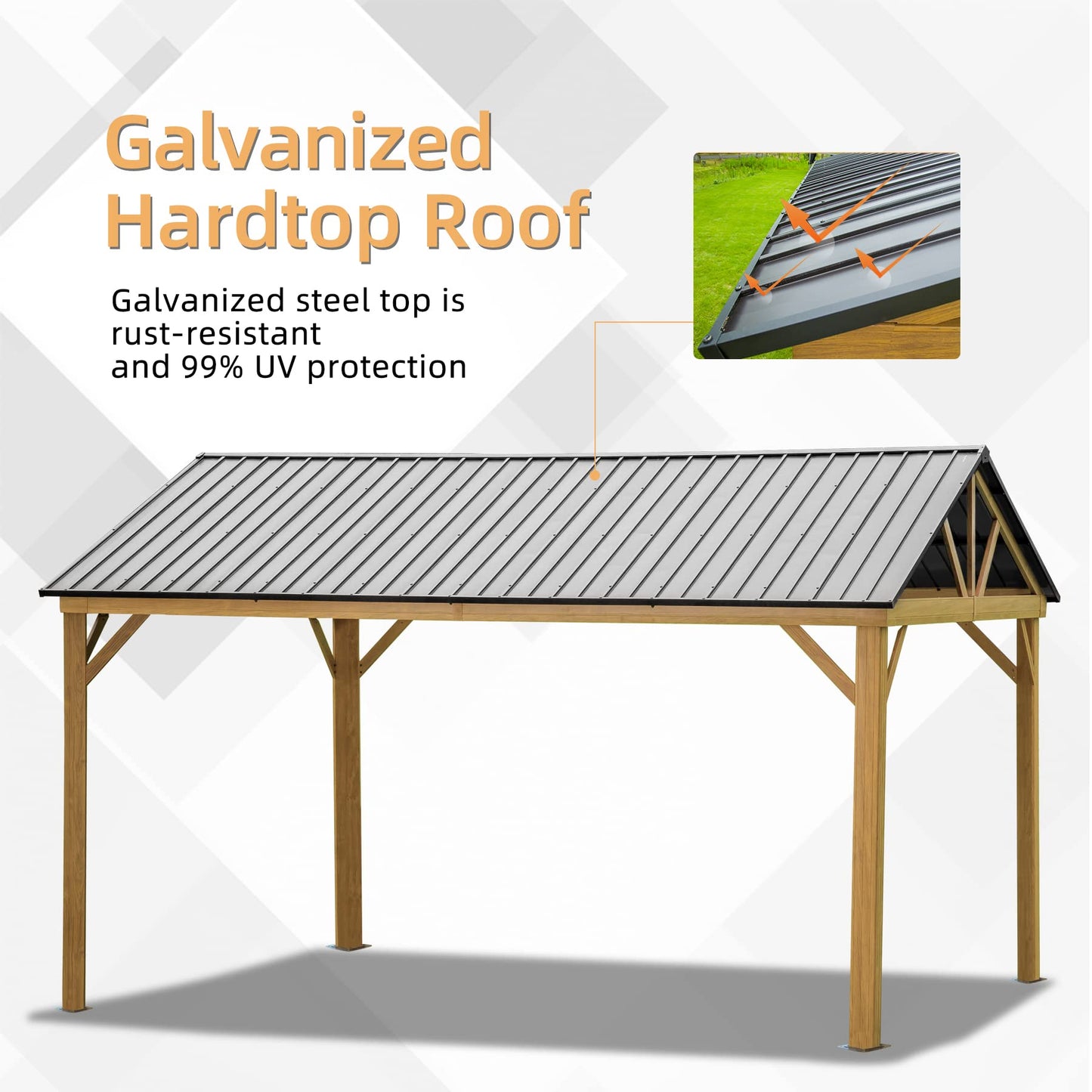 Domi 12’x14’ Hardtop Gazebo Outdoor Aluminum Gazebo with Galvanized Steel Gable Roof for Lawn and Garden(Wood-Looking) - WoodArtSupply