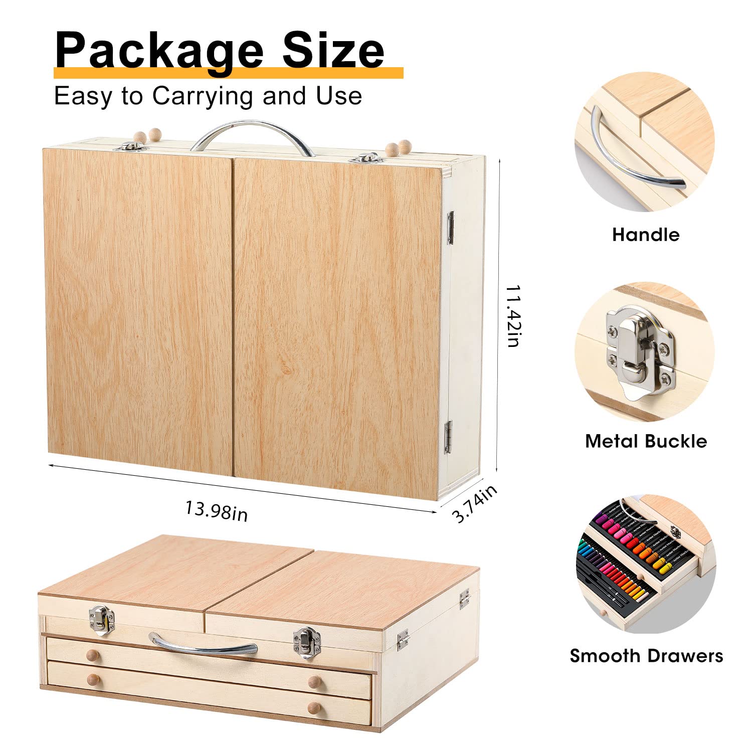 Art Supplies, Wooden Art Set Crafts Kit with Drawing Easel, Deluxe Kids Art Set, Oil Pastels, Colored Pencils, Watercolor Cakes, Creative Gift for VigorFun