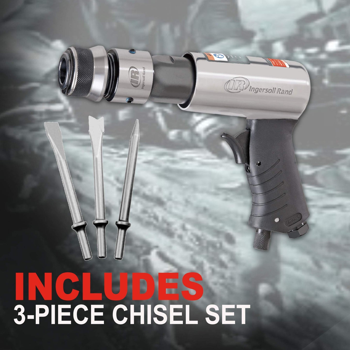 Ingersoll Rand 114GQC Air Hammer - 3 PC Chisel Set with Tapered Punch, Panel Cutter, Flat Chisel, 2-5/8 Inch stroke, 3500 BPM, Lightweight, Compact,
