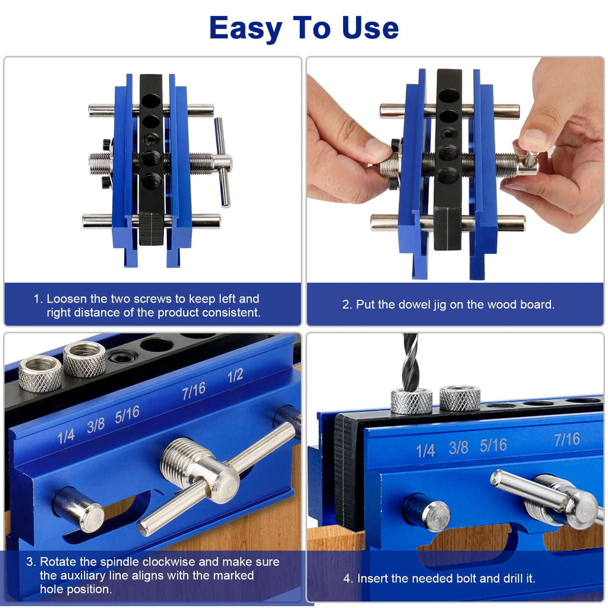Self Centering Dowel Jig Kit, Drill Jig for Straight Holes Biscuit Joiner Set, Adjustable Drilling Guide Wood Working Tools with 3 Drill and 6 Drill Lieberwell