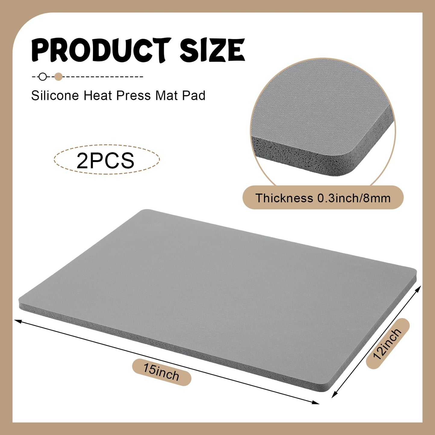 Frienda 2 Pcs Heat Press Pad Mat 0.31 Inch Thick Silicone Mat for Heat Press Flat Press Replacement Pad for Sublimation Heat Transfer Machine T Shirt - WoodArtSupply