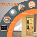 Zugoni 1 Person Mini Far Infrared Sauna Room, Wood Side-Opening Indoor Sauna Low EMF 5 Heating Panels 1050W Infrared Therapy for Personal Wooden Dry Zugoni