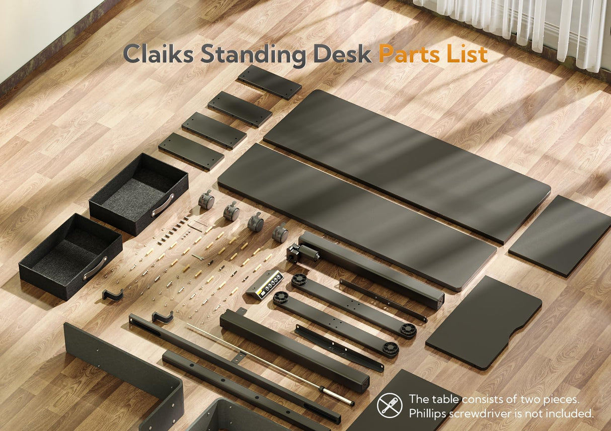 Claiks Standing Desk with Drawers, Stand Up Electric Standing Desk Adjustable Height, Sit Stand Desk with Storage Shelf and Splice Board, 55 Inch, Claiks