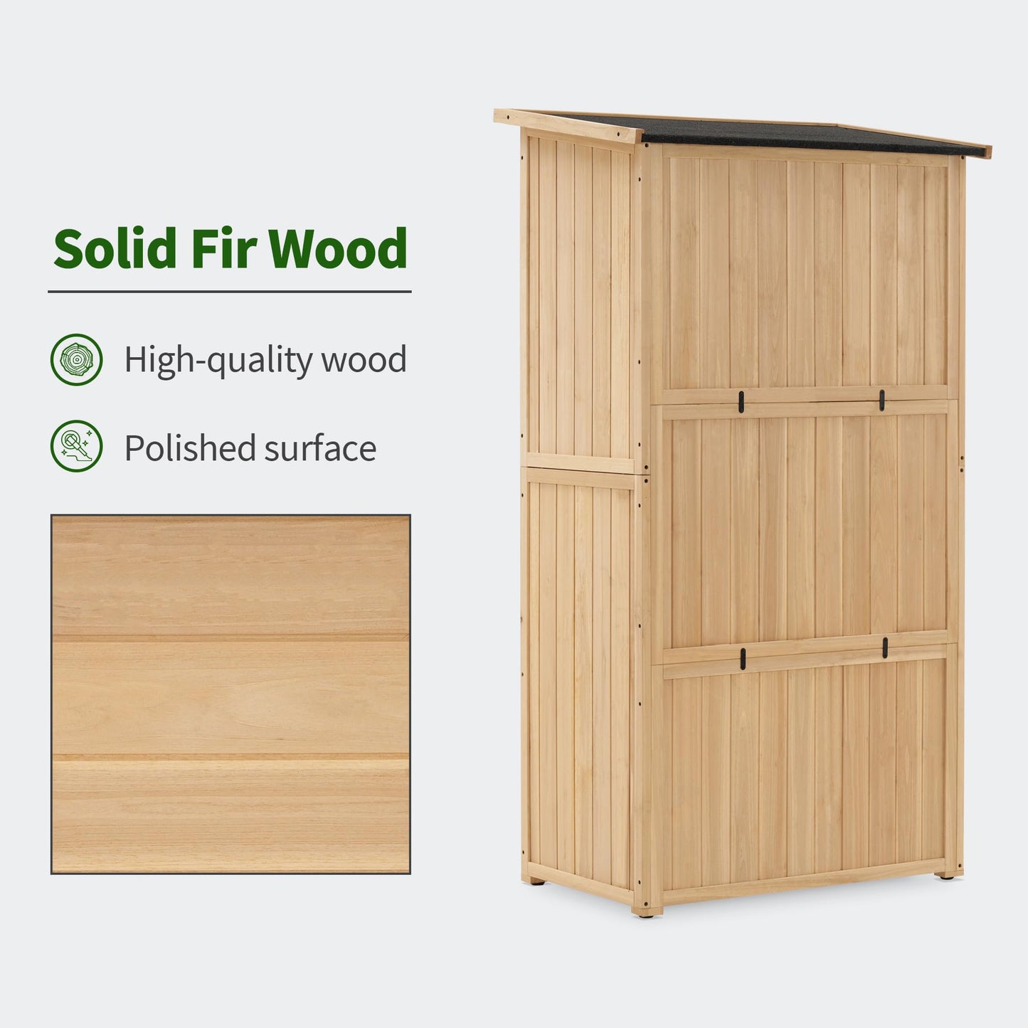 MCombo Outdoor Wooden Storage Cabinet, Garden Tool Shed with Latch, Outside Tools Wood Cabinet with Double Doors for Patio 0808 (Natural, Medium) - WoodArtSupply