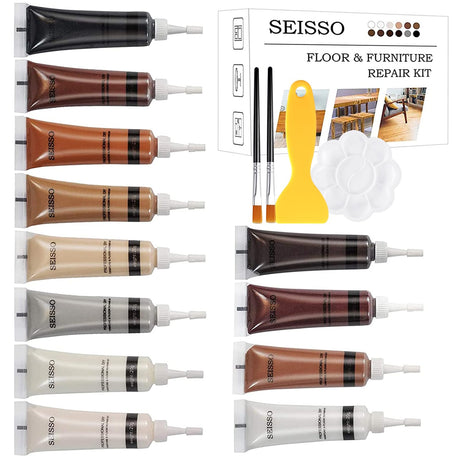 SEISSO 12 Colors Furniture Wood Floor Repair Kit, Furniture Touch Up Kit Cover Wood Furniture Scratch Restorer Filler for Table, Door, Desk, Cabinet SEISSO