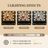 HAUOMS Glass Top Makeup Vanity with Mirror and Lights, Vanity Desk with Power Strip & 10x Magnifying Mirror, Vanity Table with Compartment Stoarge HAUOMS