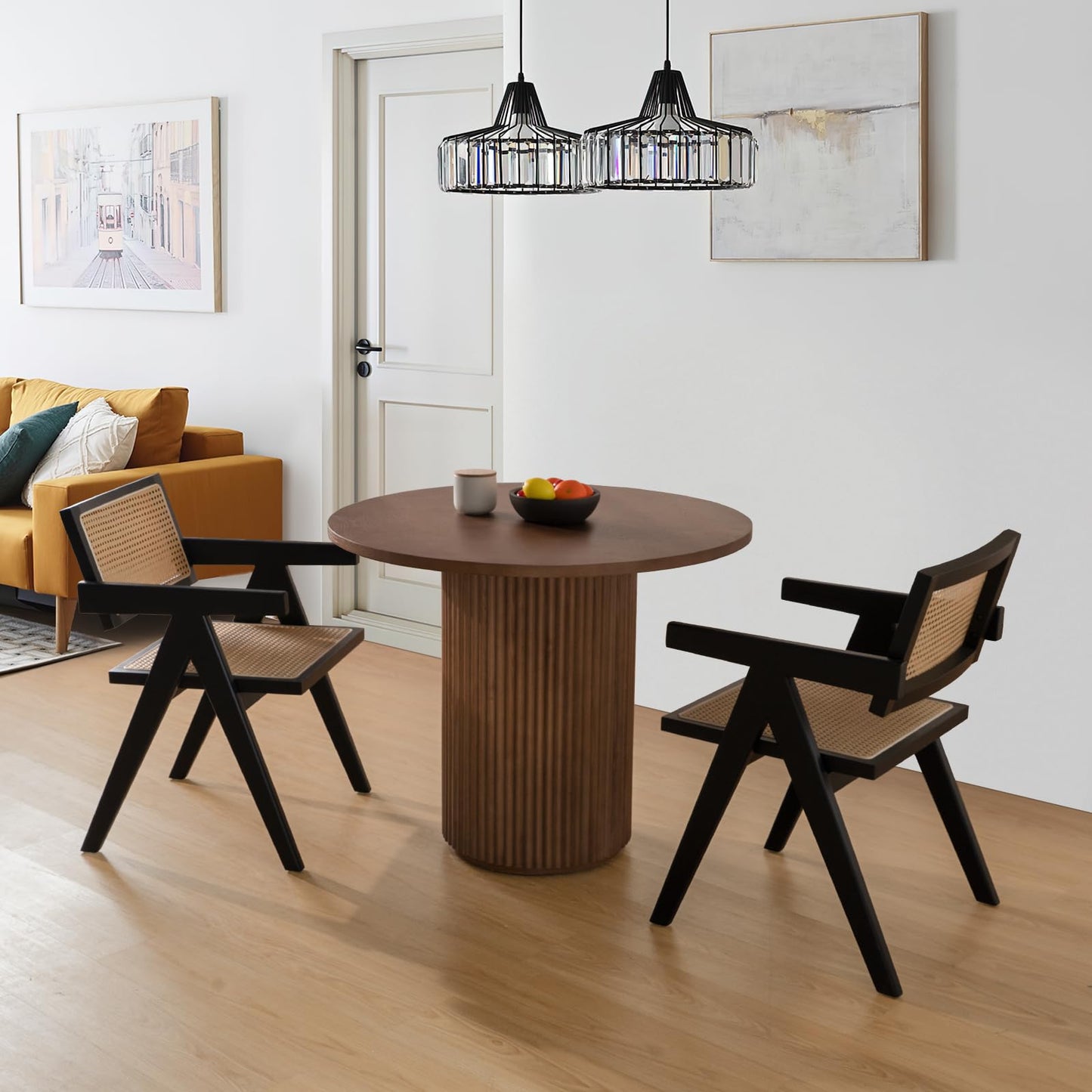 SIMTONAL Modern Dining Table Pedestal Dining Room Table Walnut for Kitchen, 47''L x 47''W x 29.9''H - WoodArtSupply