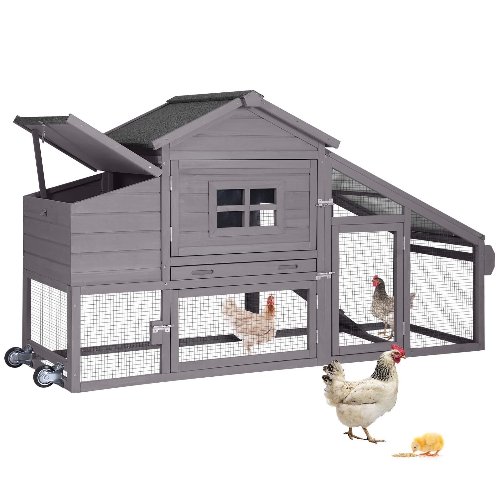 GUTINNEEN Chicken Coop Mobile Hen House Wooden with Run Poultry Cage with Nesting Box,Movable - WoodArtSupply