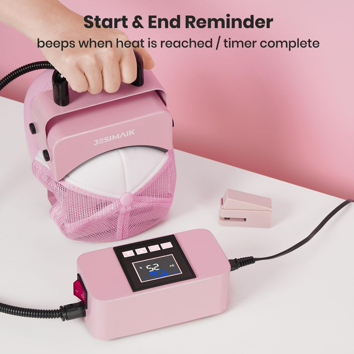 JESIMAIK Hat Press, Heat Press Machine for Caps with 3.15"×5.5" Curved Heating Element & Silicone Platen - No Crease, LCD Digital Temperature & Timer JESIMAIK