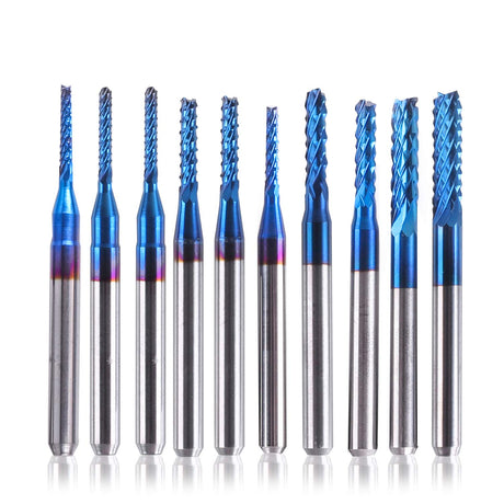 SainSmart Genmitsu 10Pcs Nano Blue Coat End Mill CNC Router Bits, 1.5-3.175mm, 1/8" Shank SainSmart
