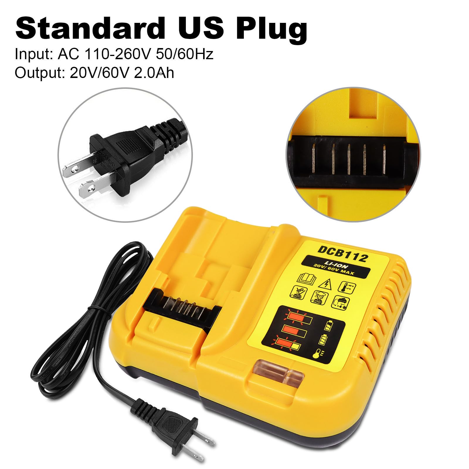 Battery Charger Replacement for Dewalt 12V 20V and 60V MAX Lithium-Ion Battery DCB112 for DCB205 DCB112 DCB201 DCB200 DCB612 DCB609-2 DCB609 DCB606 - WoodArtSupply