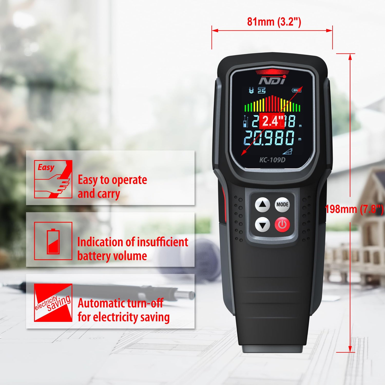 5 in 1 Multi Function Stud Finder Wall Scanner with Laser Distance Meter Metal Framing Tool Joist Pipe Finder and Live Wire Detection NDI