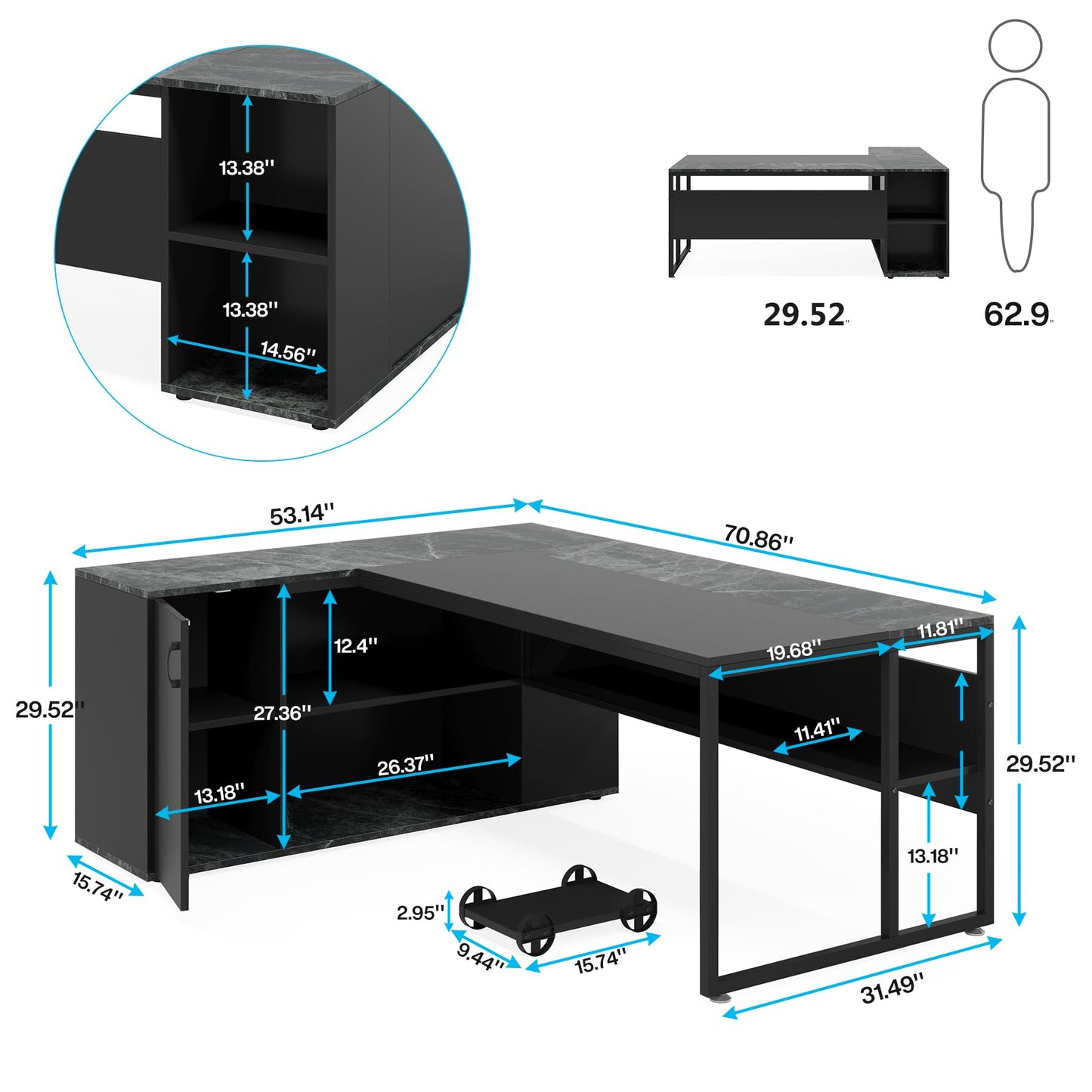 Tribesigns 71 inch Executive Desk, L Shaped Desk with Cabinet Storage, Executive Office Desk with Shelves, Business Furniture Desk Workstation for - WoodArtSupply