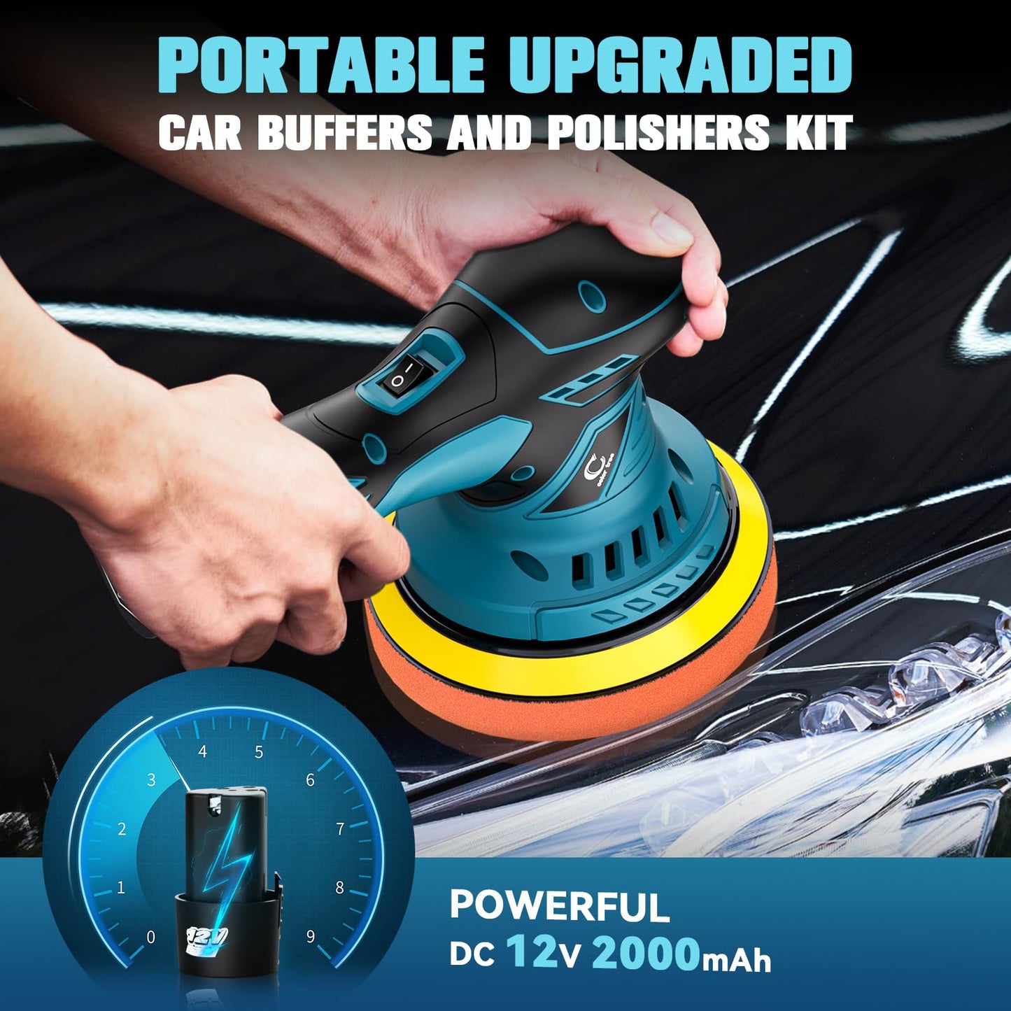 Cordless Buffer Polisher, 6 Inch Portable Polisher with 1Pack 12V Lithium Battery, 6 Variable Speed 2500-5000RPM Polishing 2023NEW Perfect for Car