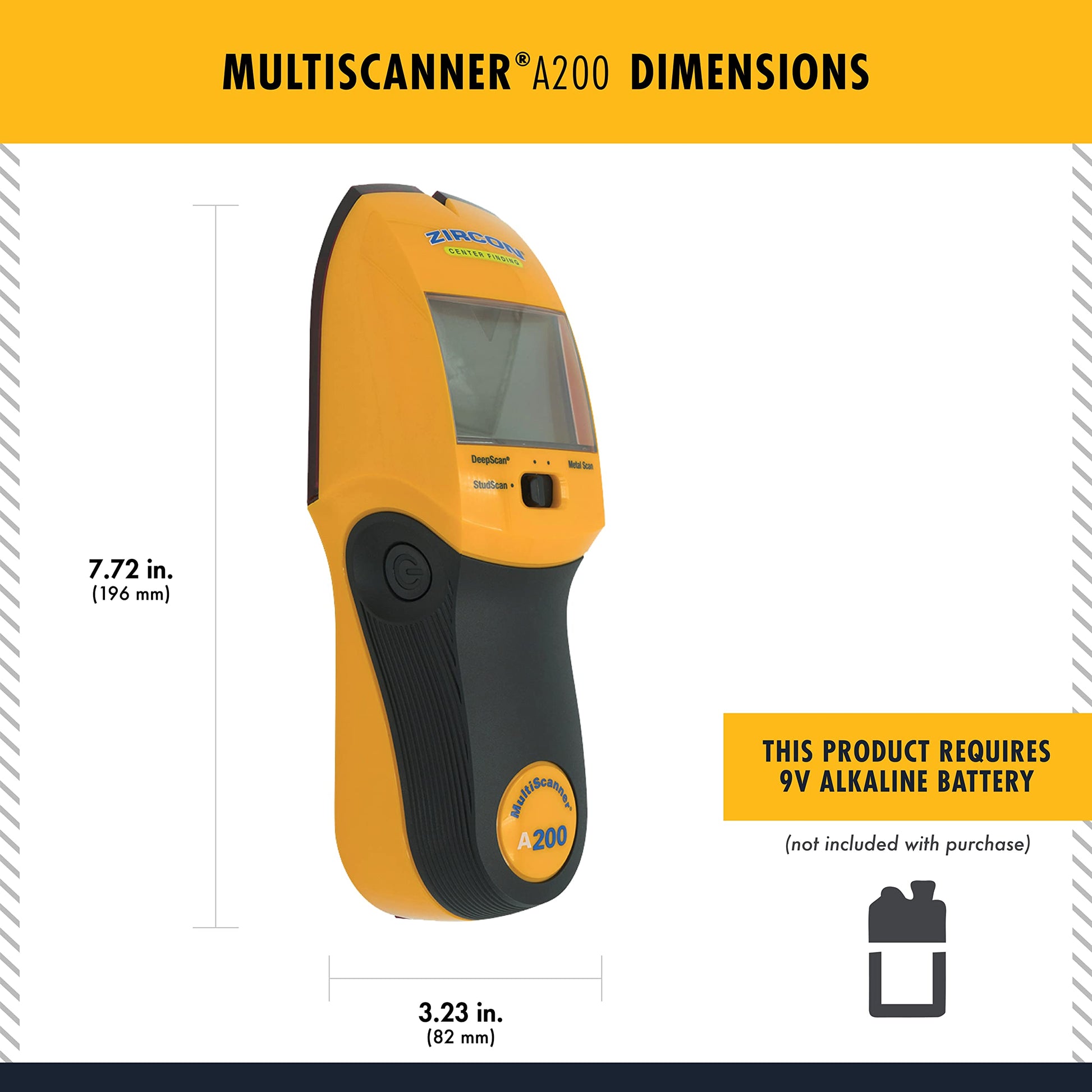 Zircon Multiscanner A200 Electronic Wall Scanner / Metal Detector/ Live AC Wire Detection With SpotLite Pointer - WoodArtSupply