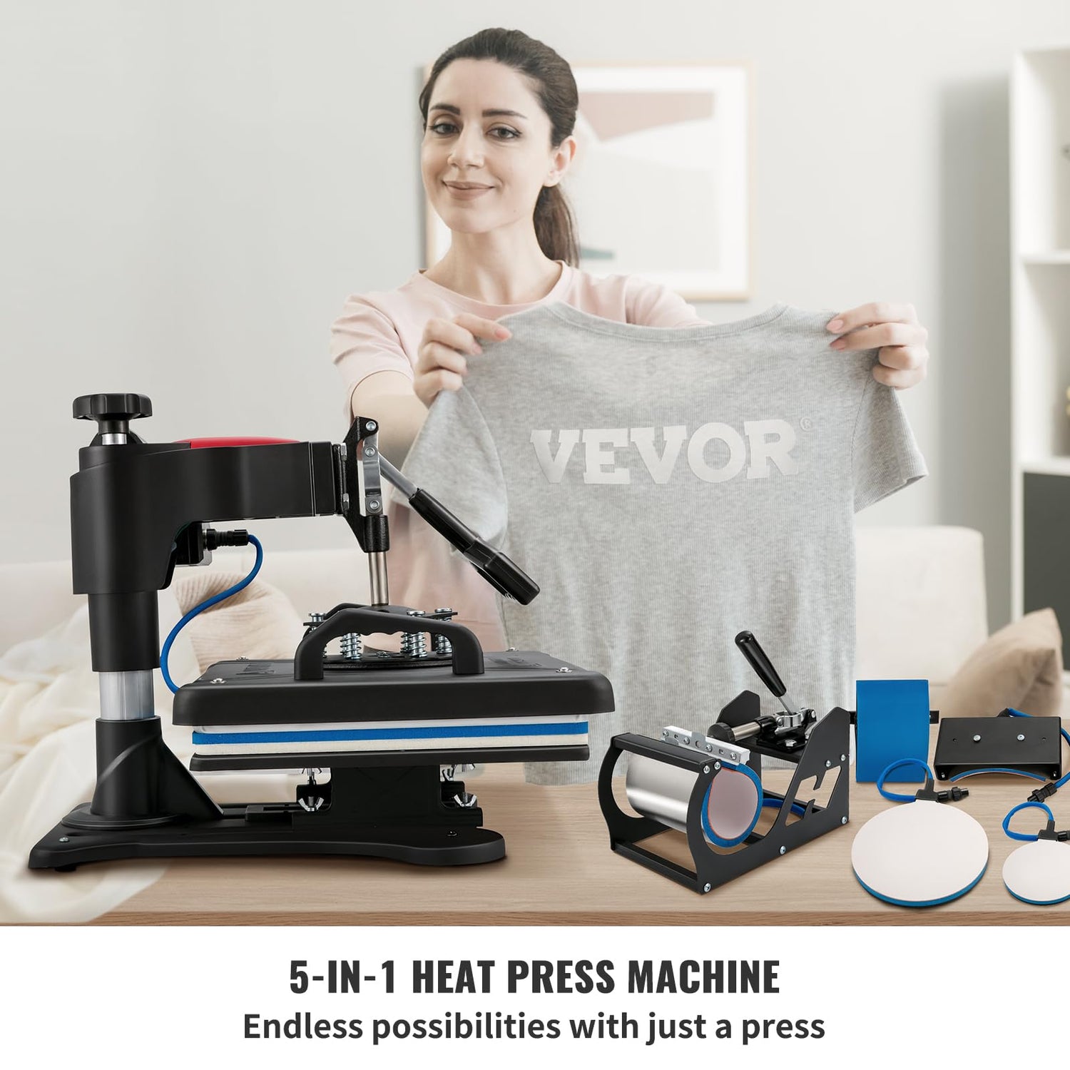VEVOR Heat Press, 5 in 1 Heat Press 12x15 Machine Machine, Digital Precise Temperature Control, Clamshell Sublimation Transfer Printer Fast Heat-up, VEVOR