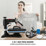 VEVOR Heat Press, 5 in 1 Heat Press 12x15 Machine Machine, Digital Precise Temperature Control, Clamshell Sublimation Transfer Printer Fast Heat-up, VEVOR