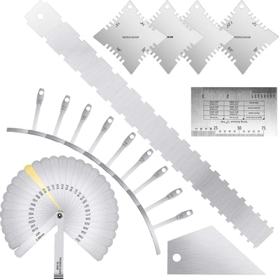 17 Pieces Guitar Luthier Tools Set Guitar Radius Gauge, String Action Ruler Gauge, Feeler Gauge, Guitar Notched Radius Gauges, Guitar Neck Notched