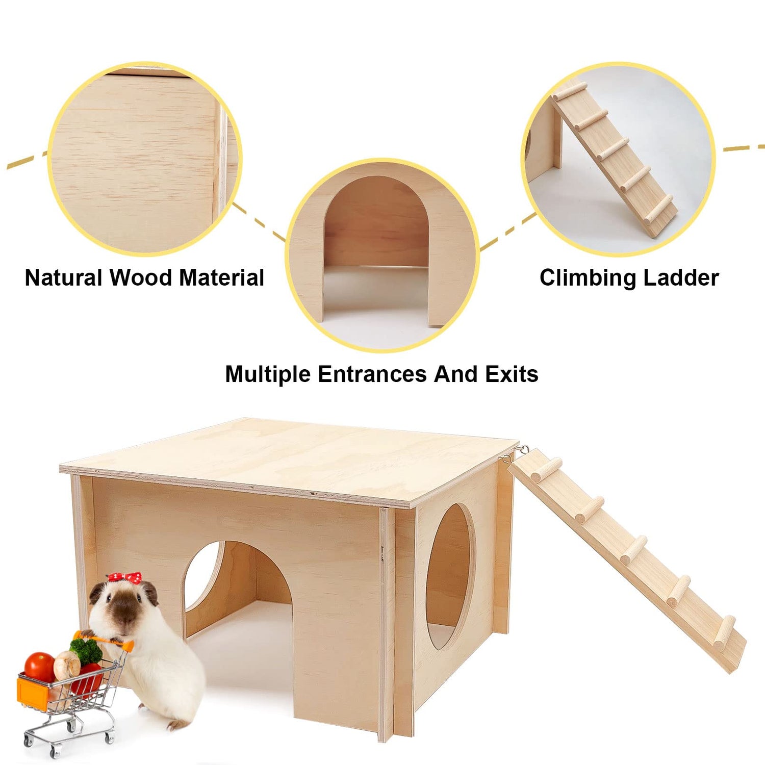 kathson Guinea Pig Hideout, Small Animal Hideaway Wooden House with Window and Ladder, Suitable for Hamsters, Chinchillas Small Animals kathson
