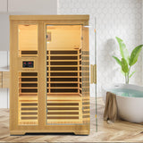 Zugoni 2 Person Far Infrared Indoor Sauna Room,1850w Carbon Canadian Hemlock Wooden Dry Sauna with Dual Control Panel and MP3 Controller, 8 Carbon Zugoni