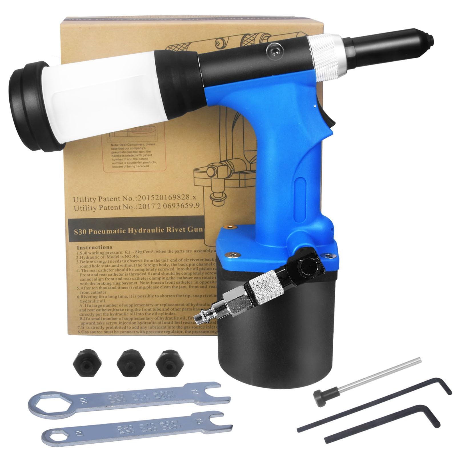 QIUMIN Pneumatic Rivet Gun, S30 Air Pop Riveting Gun Set with Nose Pieces, Hydraulic Air Riveter Tool, Self Suction - WoodArtSupply